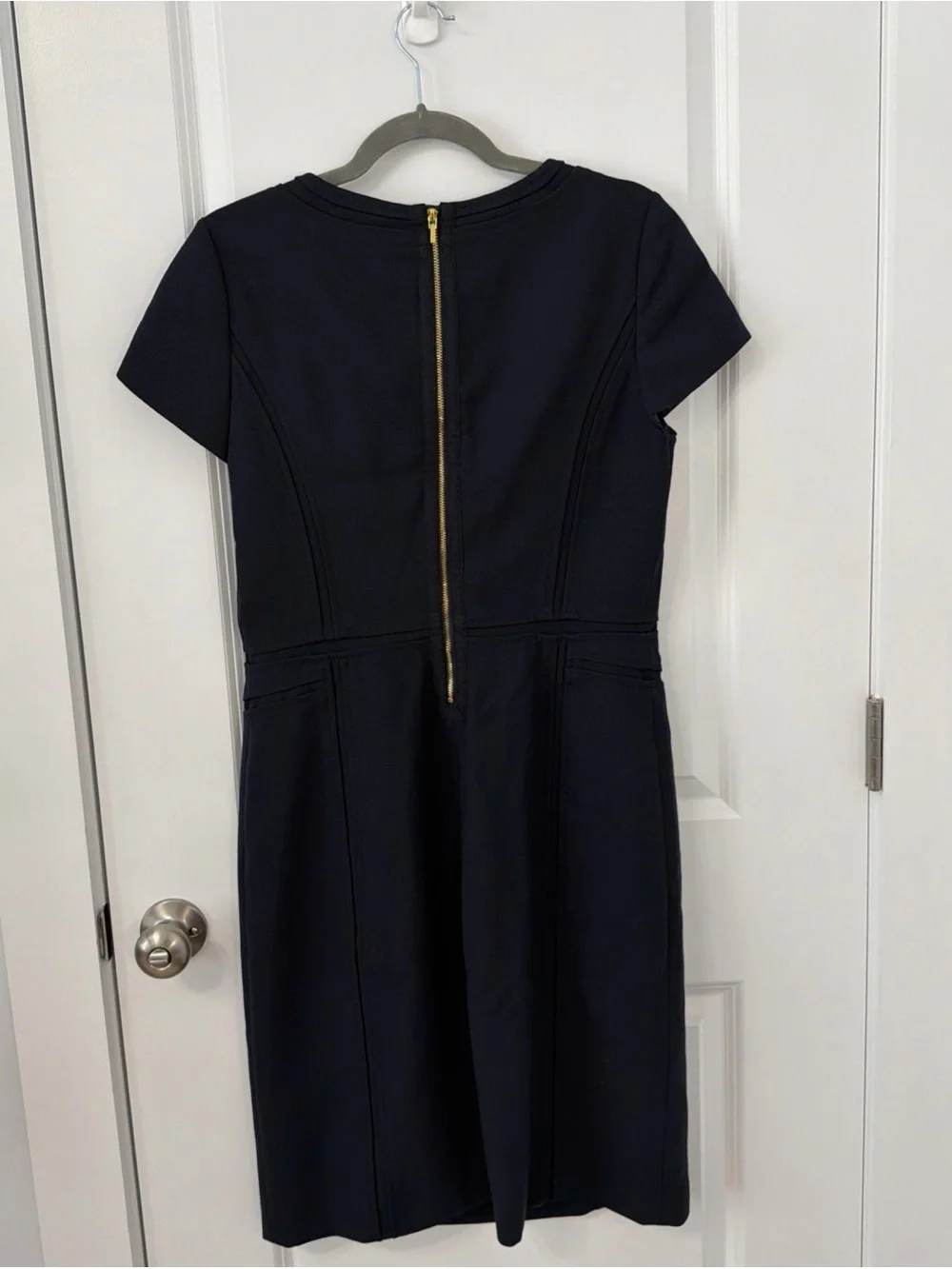 Tory Burch Evelina Navy Blue Stretch Wool Blend Sheath Dress Size 10 New Classy